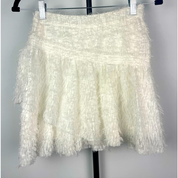 Zara Events Collection White Fringe Feather Asymetical Mini Skirt - Picture 1 of 8